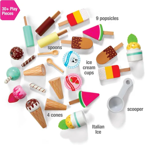 Miniatura 3 de Juego de camión de helados de madera - 20 piezas de juguetes divertidos incluyendo congelador, volante, fregadero y lámina de pegatinas para niños