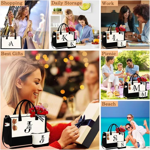Miniatura 6 de Regalos de cumpleaños para mujeres y ella, bolsa de lona con monograma, bolsa de maquillaje, regalos personalizados para profesores, amigas