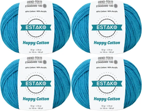 Miniatura 55 de Estako Happy Cotton, 1,76 oz (50 g) / 180 yardas (165 m) de lana 60 % algodón y 40 % acrílico, suave, fina/deportiva (2) para crochet y tejer