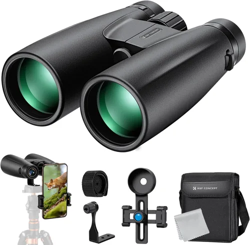 K&F Concept Telescopio binoculares de 12 x 50 con adaptador para teléfono inteligente, adaptador de trípode, paño de limpieza, lente FMC BAK4 prisma