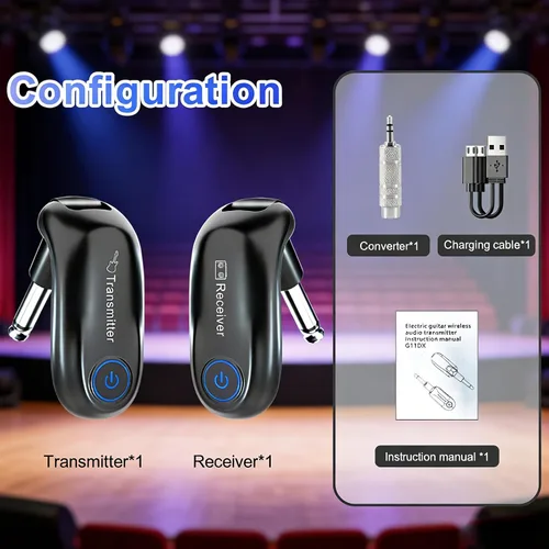 Miniatura 7 de Sistema de guitarra inalámbrica, transmisor y receptor de audio de carga, rango de 100 pies, para práctica de enseñanza de instrumentos, conciertos