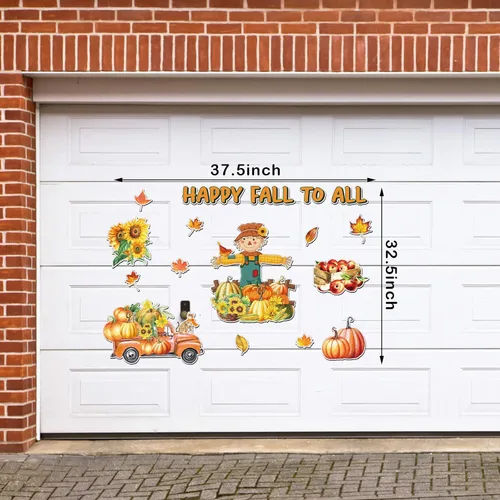 Miniatura 3 de Peryiter 17 imanes para puerta de garaje, imanes de otoño, decoración de puerta de garaje, imán de otoño con girasoles, pavo, camión, calabazas