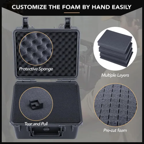 Miniatura 2 de Lykus HC-2520 Funda rígida impermeable con espuma, tamaño interior 9.8 x 7.5 x 6.1 pulgadas, adecuado para pistola, micrófono, grabadora y más