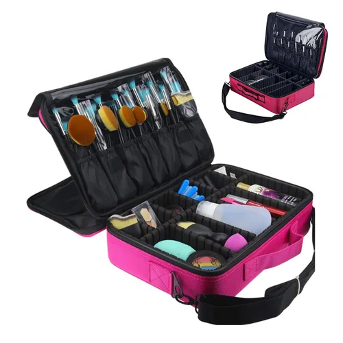Miniatura 8 de Estuche de viaje para maquillaje, organizador de cosméticos, bolsa de almacenamiento portátil para artistas, con divisores ajustables