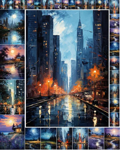 Miniatura 9 de Paquete de papel Decoupage (35 hojas de 6 x 8 pulgadas), hermosos paisajes serenos de cabañas y bosques en invierno, FLONZ - Tarjetas de ilustración