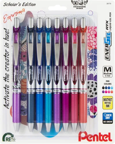 Pentel EnerGel RTX - Bolígrafo retráctil de gel líquido, paquete Creator Expressions, 0.028 in, punta de metal, línea media, tinta surtida, paquete