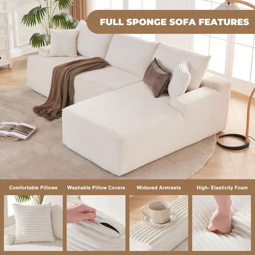 Miniatura 5 de Mangodan Sofá seccional Cloud, sofá deshuesado para sala de estar, sofá modular con asiento profundo, cómodo sofá esponjoso en forma de L con diván