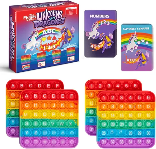 THE FIDGET GAME Unicornios vs dragones, divertidos juguetes educativos ABC para aprender alfabeto, números, formas y colores, herramientas de