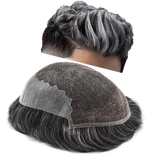 Miniatura 15 de Mens Toupee Human Hair Replacement System Swiss Lace Toupee For Men Hair Piece Protesis Capilar Mens Hairpiece 5X7#1 Jet Black 120% Density