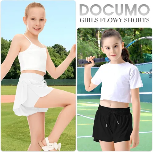 Miniatura 4 de Paquete de 2 pantalones cortos de mariposa para niños y niñas, pantalones cortos holgados con bolsillo 2 en 1, pantalones cortos deportivos