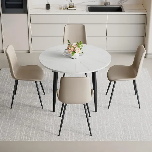 Juego de mesa de comedor extensible de 42 a 54 pulgadas para 4, juego de mesa de comedor ovalada redonda para 4, mesa de cocina blanca con sillas 2º