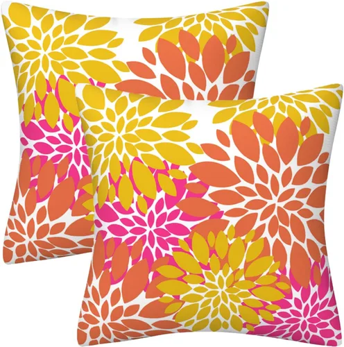 Miniatura 13 de Juego de 2 fundas de almohada decorativas de dalia azul marino, rojo, gris, dalia floral, para interiores y exteriores, funda de almohada