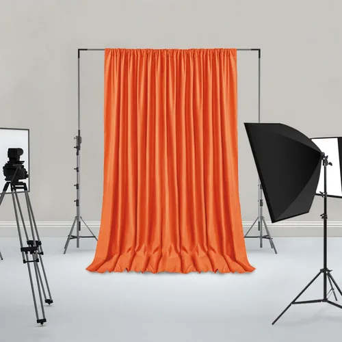 Miniatura 6 de Hiasan Cortinas de fondo naranja para fiestas, cortinas de fondo de fotografía de poliéster para reuniones familiares, decoraciones de boda, 5 x 10