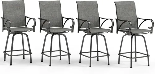 Miniatura 21 de Juego de 4 taburetes de bar para exterior de MFSTUDIO, sillas giratorias de patio con altura de barra, barras de bar de patio con respaldo alto