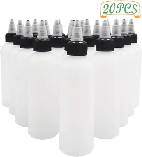Miniatura 3 de Muiyaneq Paquete de 20 unidades de botellas de plástico Boston de 4 oz/120 ml con tapa de rosca, botellas LDPE blancas para líquidos, tintas