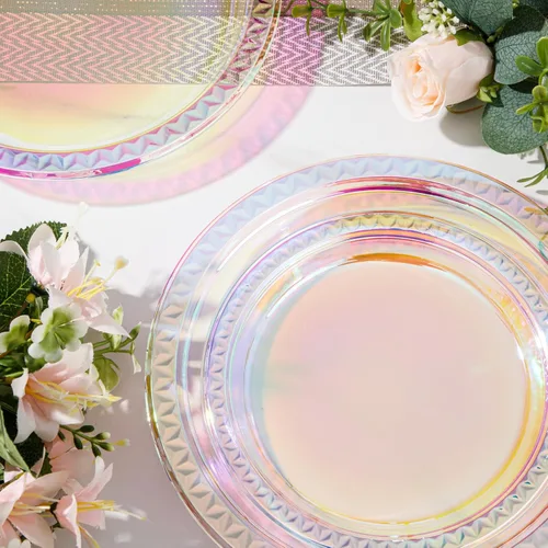 Miniatura 8 de Supernal 120 platos de plástico iridiscente brillante, platos desechables para fiestas, día de San Valentín, día de la madre y Pascua, platos
