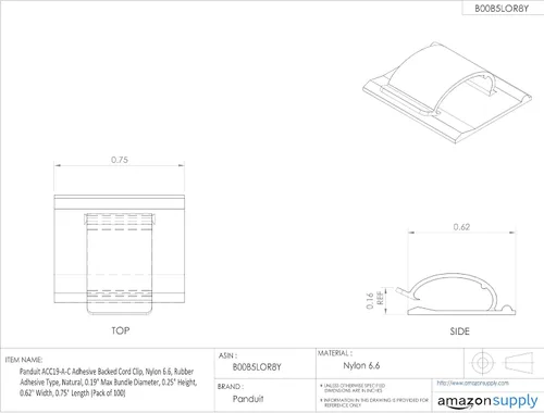 Miniatura 2 de Panduit ACC38-A-C Clip de cable con parte trasera adhesiva, nailon 6.6, tipo adhesivo de goma, natural, 0.38 pulgadas de diámetro máximo, 0.38