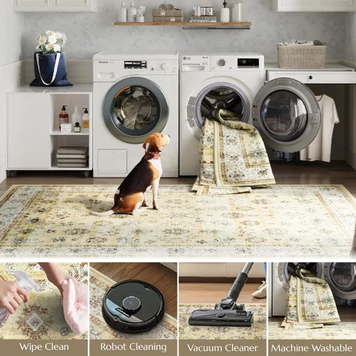Miniatura 4 de jinchan Alfombra de Área 2x3 pies Lavable con Diseño Floral Vintage para Interiores, Tapetes Antideslizantes para Entrada, Alfombra Suave para Sala