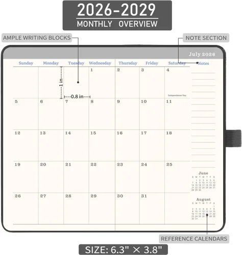 Miniatura 4 de Agenda mensual 2026-2029, planificador de 3 años con cubierta de piel sintética, julio de 2026 a diciembre de 2029, planificador de bolsillo pequeño