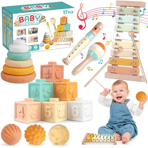 Wuzhineisn Juguetes Montessori 6 en 1 Instrumentos musicales para niños pequeños, bloques apilables, desarrollo de aprendizaje, juguete educativo