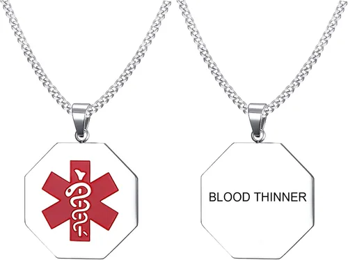 Miniatura 135 de VNOX Collar con colgante personalizado de acero inoxidable con grabado personalizado para identificación de alerta médica de emergencia para hombres