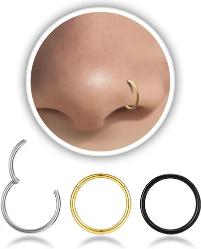 Miniatura 7 de Nose Rings Hoop and Nose Studs Sets for Women Men,Hypoallergenic 316L Surgical Stainless Steel Hinged Clicker Segment Nose Rings Hoop Helix