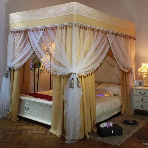Miniatura 15 de Dosel de cama de 4 postes de esquina de princesa y bonita mosquitera para cama de niñas, dormitorio de adultos, habitaciones de niños; red