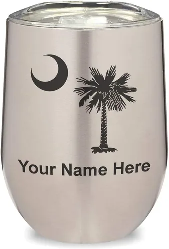 Miniatura 23 de LaserGram Vaso de vino de acero inoxidable de doble pared, bandera de Carolina del Sur, grabado personalizado incluido (rosa)