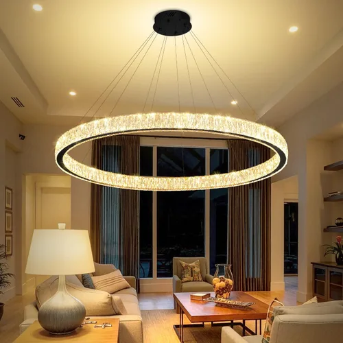 Miniatura 10 de Araña de Cristal LED Moderna Regulable de 8" Anillo Dorado Luminarias Colgantes para Isla de Cocina Comedor Sala de Estar