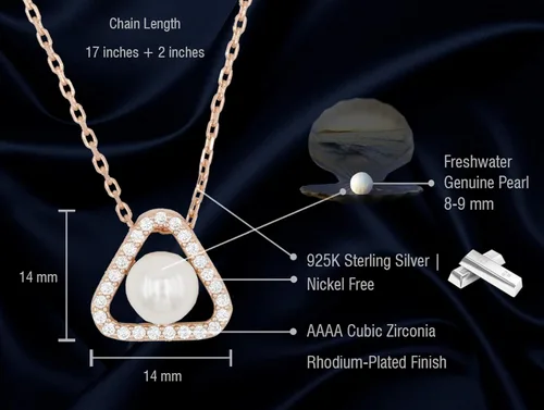 Miniatura 3 de Collar triangular de perlas, collar de perlas cultivadas de agua dulce para mujeres, niñas, perla auténtica, plata esterlina
