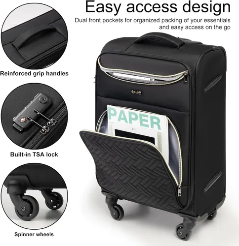 Miniatura 2 de Coolife Maleta de equipaje de mano con ruedas, bolsa de viaje ligera con ruedas (azul, de mano de 20 pulgadas)