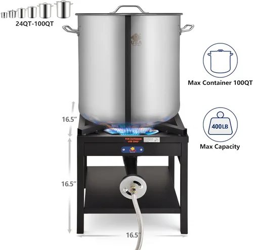 Miniatura 4 de ARC USA, 200.000 BTU al aire libre de alta presión de hierro fundido propano de cocina de gas único estufa, regulador y manguera ajustable de 0-20
