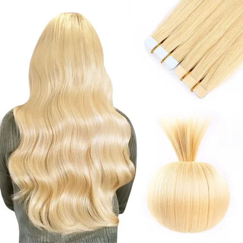Miniatura 27 de YILITE Extensiones de cabello adhesivas de color rojo, 18 pulgadas, 50 g, 20 unidades, #99J, 100% cabello humano Remy, trama de piel sin costuras