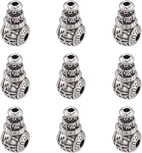 Miniatura 10 de Juego de 10 cuentas de plata tibetana de gurú de 3 agujeros, cuentas perforadas en T, cuentas de gurú budista, cuentas sueltas de metal, cuentas