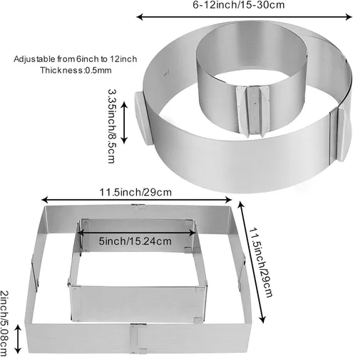 Miniatura 2 de 2 anillos de molde para pasteles de 6 a 12 pulgadas, molde ajustable para pastel, anillo circular de mousse de acero inoxidable y molde cuadrado