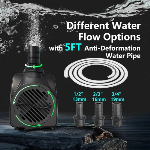 Miniatura 5 de Bomba sumergible de estanque sumergible de apagado automático de 400 GPH (1500 L/H 25 W), bomba de agua ultra silenciosa con elevación de 6.5 pies