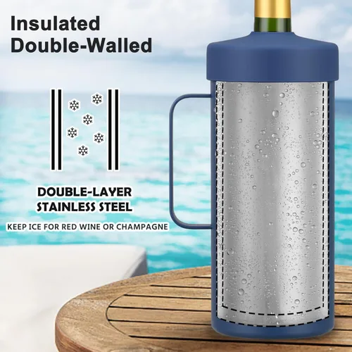 Miniatura 2 de Enfriador de vino 2 en 1, botella individual y vaso de viaje, botella de vino enfriadora sin hielo de acero inoxidable de 42 onzas, taza aislada