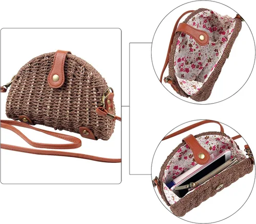 Miniatura 6 de KUANG! Bolso cruzado de paja para mujer, bolso de hombro y mensajero, bolso de paja para playa para mujer