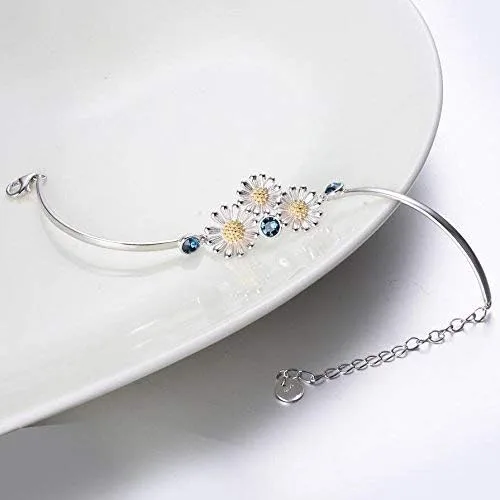 Miniatura 3 de YAFEINI Pulsera de plata de ley 925 con margaritas y flores para mujer, regalos de joyería, Plata Esterlina