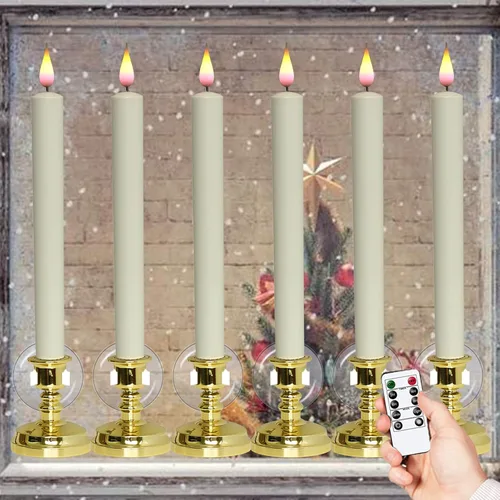 Miniatura 11 de Velas de Ventana Sin Llama con Control Remoto y Temporizador, Velas LED Cónicas Operadas por Batería con Ventosas Juego de 6 Velas de Ventana de A-6