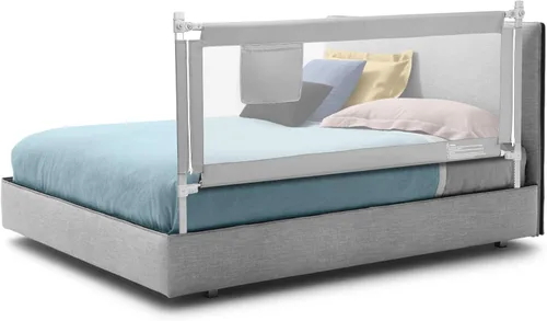 BABY JOY Riel de cama para niños pequeños, 69 pulgadas, extra largo, altura ajustable y plegable, protector de riel de cama de bebé con bolsillo de