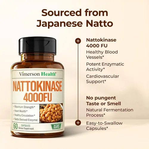 Miniatura 5 de Suplemento de nattoquinasa - Suplementos de salud cardíaca con nattoquinasa 4000 FU - Suplementos de circulación de máxima fuerza - Enzimas
