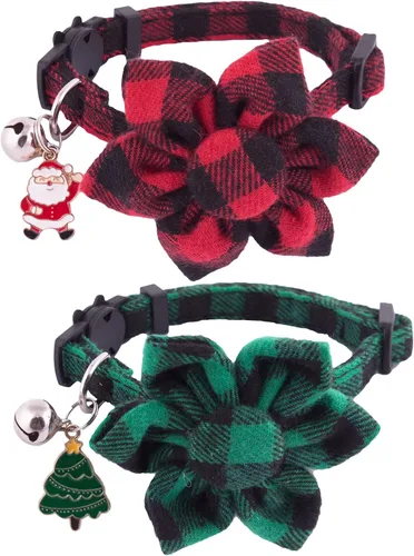 Miniatura 12 de PTDECOR Paquete de 2 Collares de Navidad para Gatos, Collar a Cuadros con Cascabel de Moño Extraíble, Collares de Navidad con Moño a Cuadros de Arco