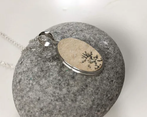 Miniatura 6 de Dendritic Agate pendant, Leaf jasper pendant, Scenic yellow dendritic agate, Oval rough stone pendant, Desert storm pendant, Natural stone