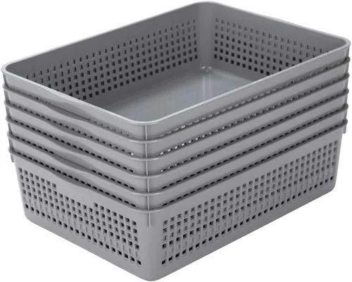 Miniatura 8 de Eslite Cestas organizadoras de plástico/cestas de bandeja de almacenamiento, paquete de 6, gris