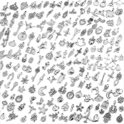 Acejoz 200 piezas de dijes de plata para hacer joyas y pulseras, al por mayor lotes surtidos de dijes tibetanos mixtos para pendientes, para hacer