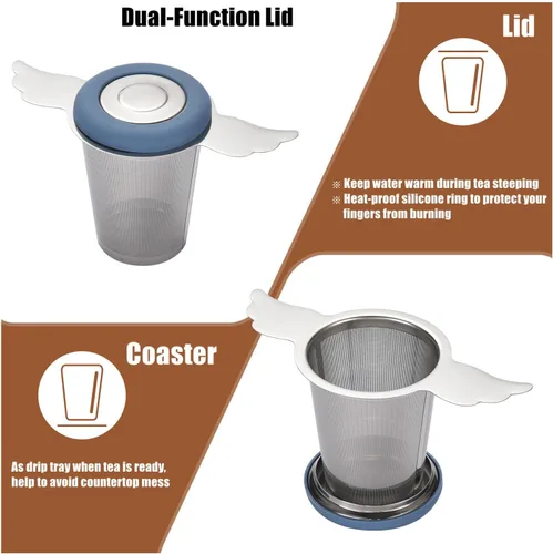 Miniatura 7 de 3 unidades de malla extra fina infusor de té con tapa/bandeja de goteo para té rooibos de hojas sueltas, filtro de té y café de acero inoxidable 304
