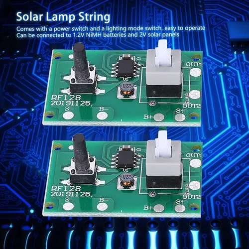 Miniatura 8 de Oumefar Módulo controlador de cadena de lámpara solar, placa de circuito de 1.2 V con 8 modos y accesorios de luz de interruptor, corriente máxima