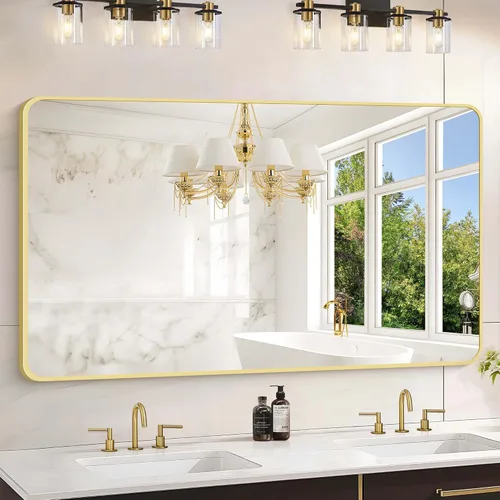 Miniatura 39 de Espejo de baño de 18 x 24 pulgadas con marco de metal negro rectangular, espejo de tocador rectangular de esquinas redondeadas, espejo de pared