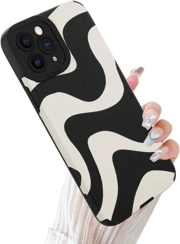 Miniatura 52 de Funda Wlxee para iPhone 15 Pro Max con patrón de ola, TPU suave con parachoques, cuero PU, diseño de cebra lindo para mujeres y niñas - Negro Gris